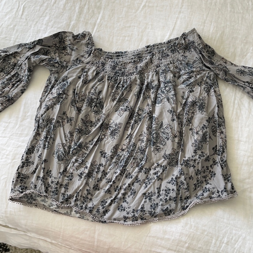 Off the shoulder smocked floral shirt